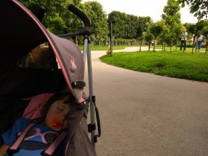 Emerson sleeping in Vienna's Volksgarten