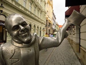 Statues dot Bratislava's historic center...