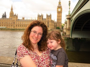 Libby and Emerson across from Houses of Parliament