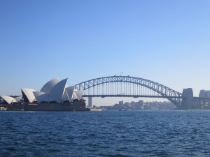 View of Harbour Bridge and Opera House from ferry to zoo... 